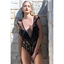 KEKAKA пикантные черные сапоги Глубокий V Cut Out одна деталь купальник, женская обувь Push Up Купальники для малышек Trikini Монокини ванный комплект Maillot De Bain