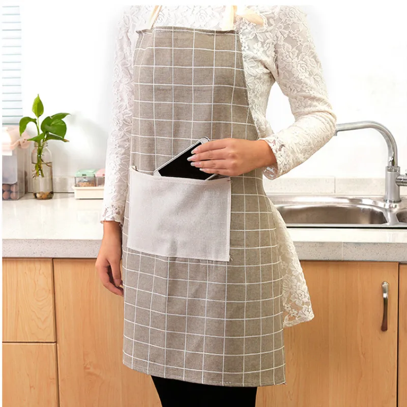 Cotton Apron Oil-proof Cleaning Apron Kitchen Home Overalls Bakery Half Apron Plain Plaid Simple Protective Clothing Dust Cover