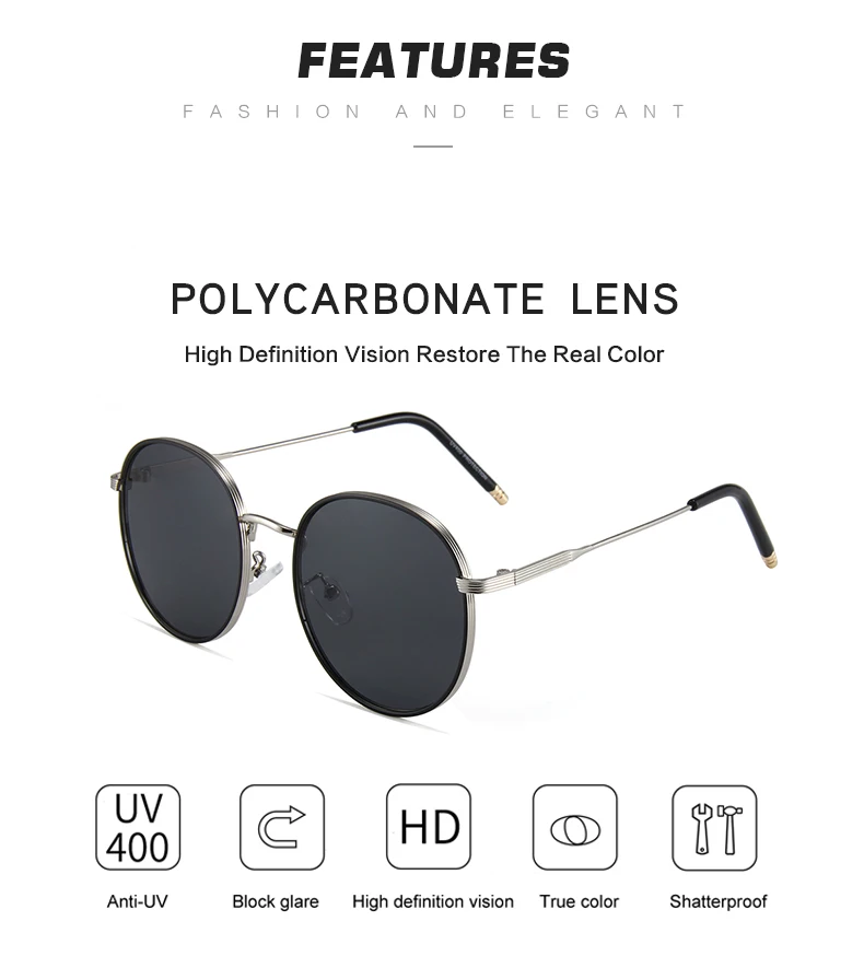 CONCHEN 2019 Новая мода Круглый винтажная, брендовая, дизайнерская солнцезащитные очки для Для мужчин Для женщин, металлическая оправа, очки UV400
