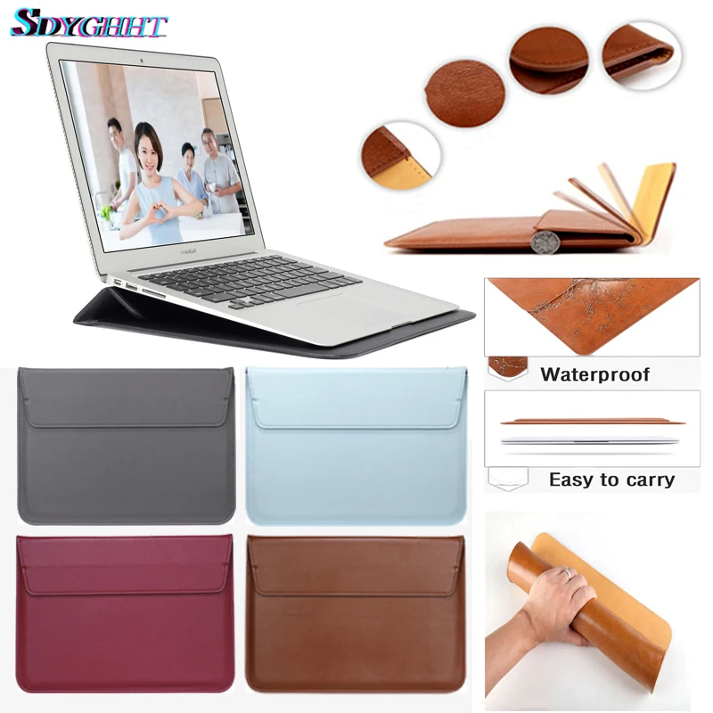 

SDYGHHT Leather Sleeve Protector Bag For Macbook Air 13 Pro Retina 12 13 15 Laptop Case For Macbook new Air 13 A1932 Stand Cover
