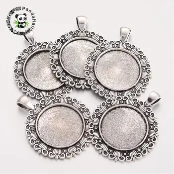 

Tibetan Style Flower Alloy Pendant Cabochon Settings, Cadmium Free & Lead Free, Antique Silver, Tray: 25mm; 48x39x2.5mm, Hole: