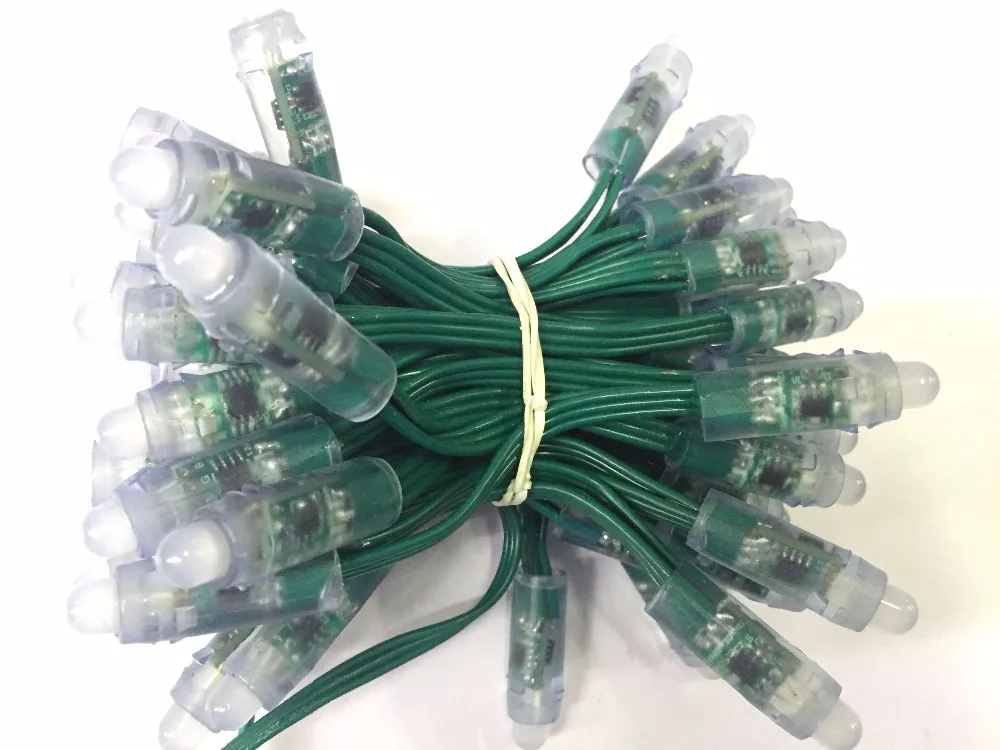 

50pcs DC12V addressable 12mm WS2811 led smart pixel node,with all GREEN wire(20AWG),IP68 rated