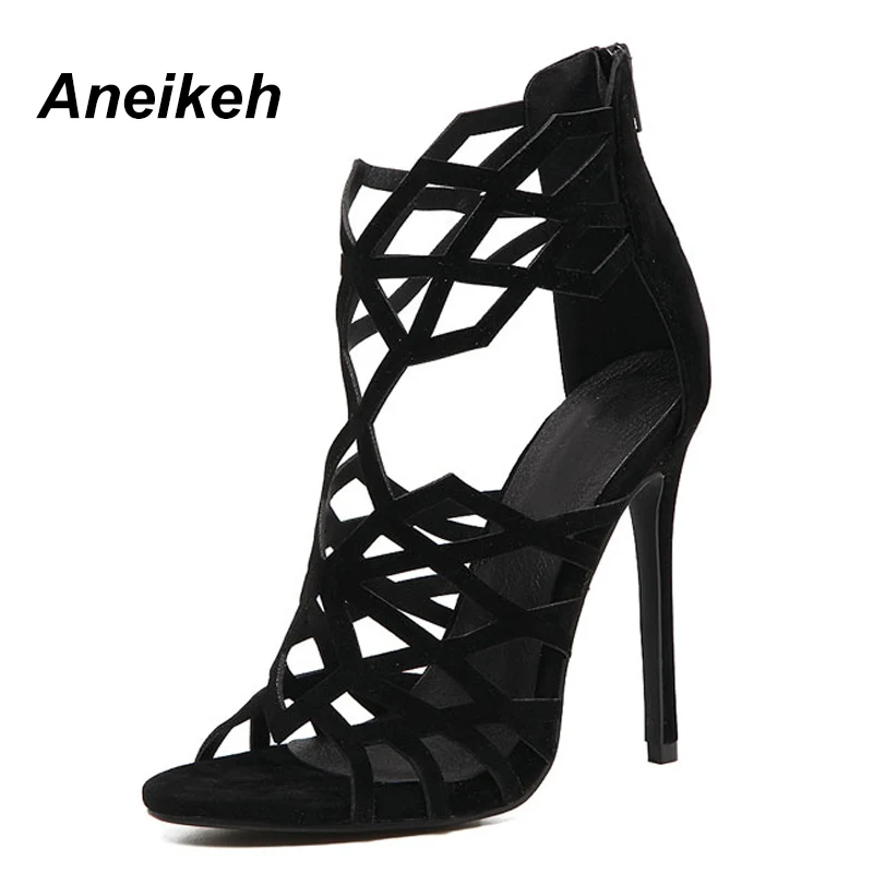 US $17.11 Aneikeh Sandals Women High Heels Summer Fashion Women Sandals 2018 Black CutOuts Sandalias Mujer Size 3540 Party Shoe 552