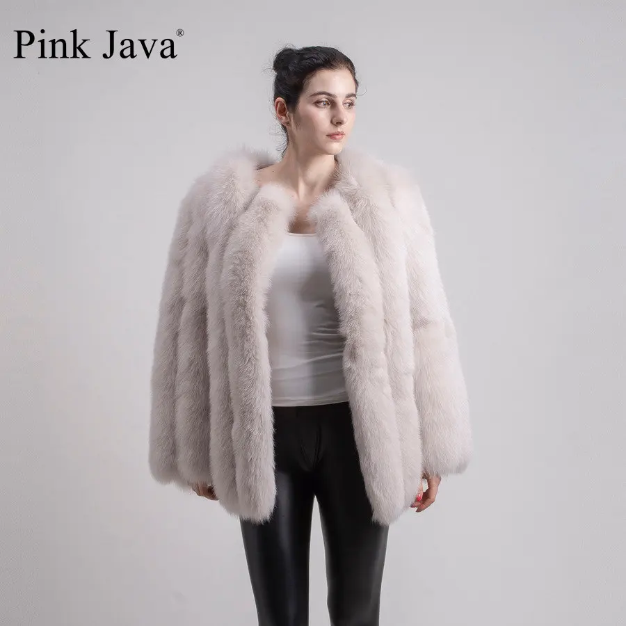 Розовый JAVA QC1824 шуба из натурального Лисьего меха Женские меховые пальто зимняя