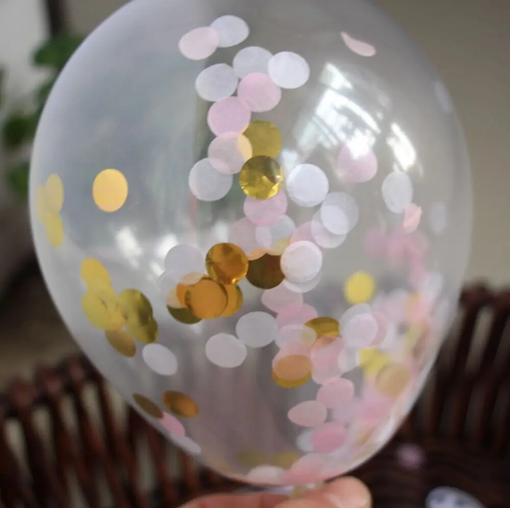 10" 5pcs Confetti Balloons Gold Pink Confetti, Photography Props