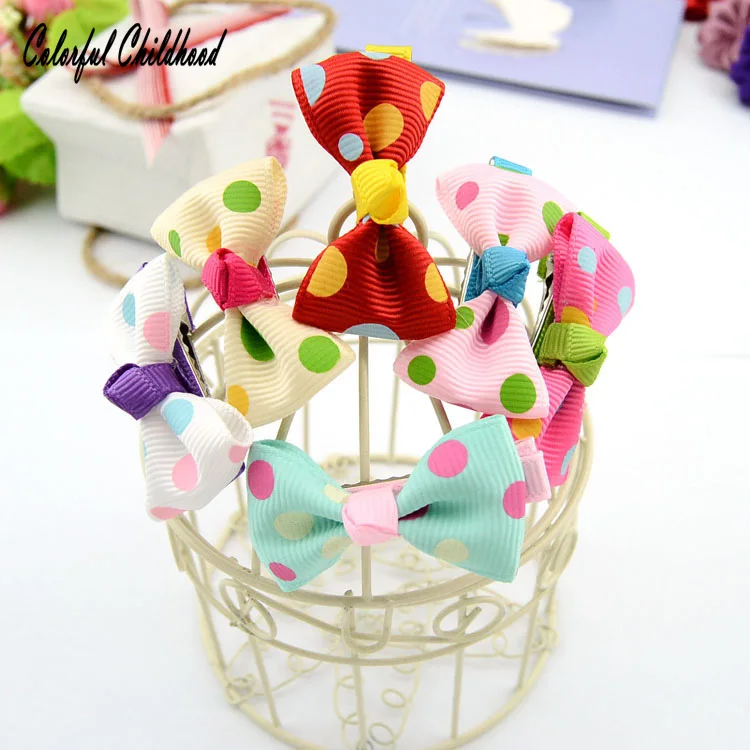 

Cute Girls Baby Kids Children Hair Accessories Slides Snap Dot Stripe Hair Clips bow hair clip Gift 20pcs/pack