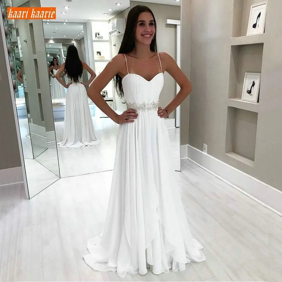 

Fashion Bohemian Chiffon Wedding Dresses Long 2020 Custom Made Beach Wedding Gowns Top Quality Sweetheart Slim Fit Bridal Dress