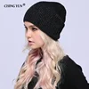 CHING YUN 2022 winter Knitted Skullies Warm hats for women Cashmere knit beanie hat female wool Fluffy lining Silver plated yarn ► Photo 2/6