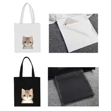 Женская Холщовая Сумка через плечо с милым рисунком кота, вместительные сумки для покупок
