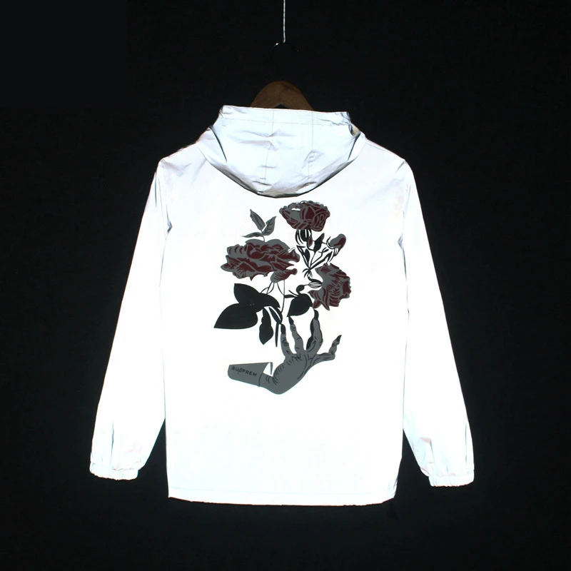 

Hot Sale Flowers Print Men Windbreaker 3m reflective jacket coat Men Fashion Spring autumn hip hop streetwear night shiny Coats