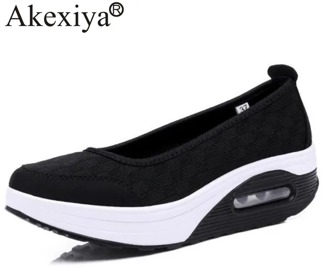 Akexiya Women Flats Platform Sport Wedge Sneakers Mesh Breathable Ladies Running Shoes Nurse Teacher Work Walking Shoes Woman