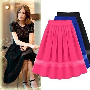 

2017 Ladies Elegant Casual High Waist Pleated Long Tulle Straight Skirts Solid Mesh Skater Skirt