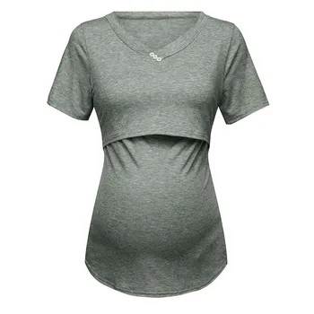 

vetement femme 2019 Women maternity pregnant tops blouses Short Sleeve Solid Colour Tops Breastfeeding Nusring Maternity Clothes
