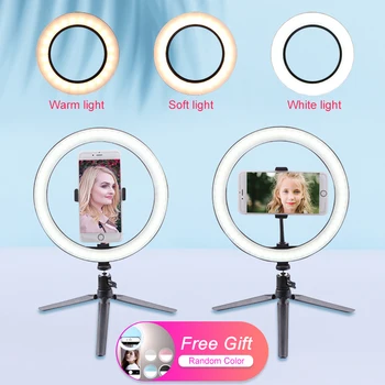

Photography LED Selfie Ring Light 16CM/26CM Dimmable Camera Phone Ring Lamp With Table Tripods For Makeup Video Live Studio