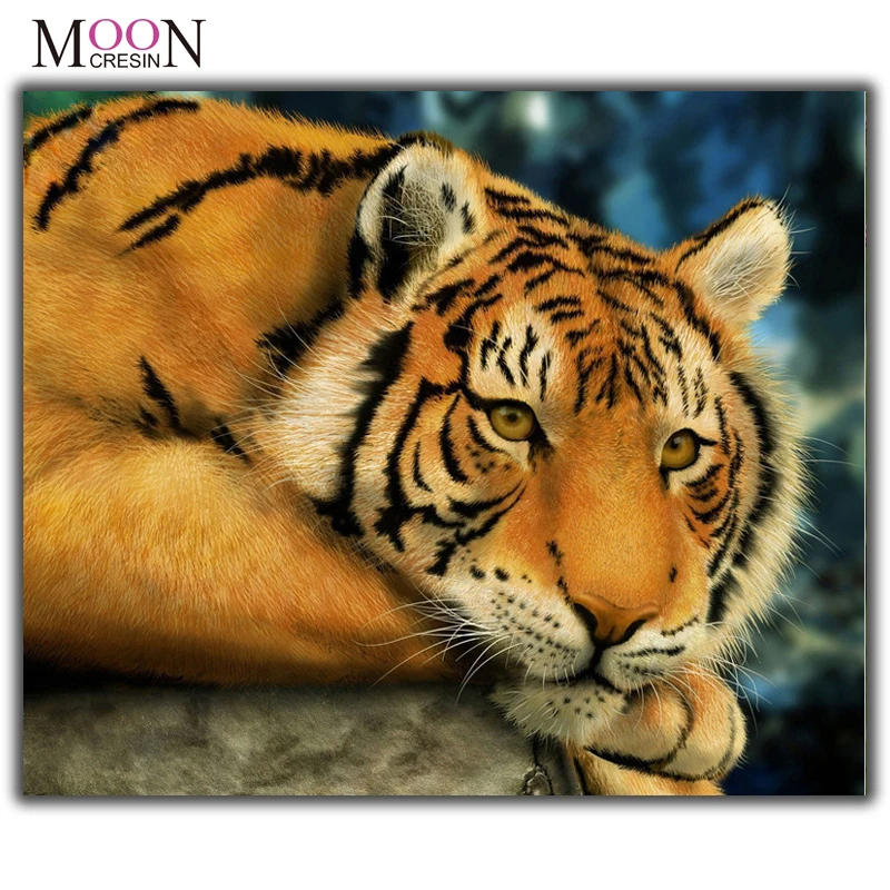 

MOONCRESIN Diamond Painting Cross Stitch Comfortable Tiger Animal Diy Diamond Embroidery Full Round 5D Diamond Mosaic Decoration