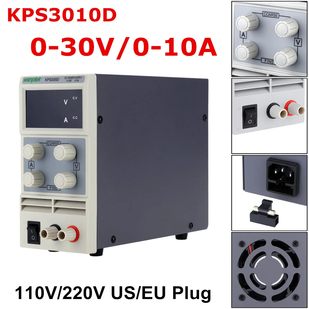 

LED Voltage Regulator KPS3010D 110V/220V DC US/EU 0-30V 10A Switching Power Supply Precision Low Ripple/Noise Highly Efficient