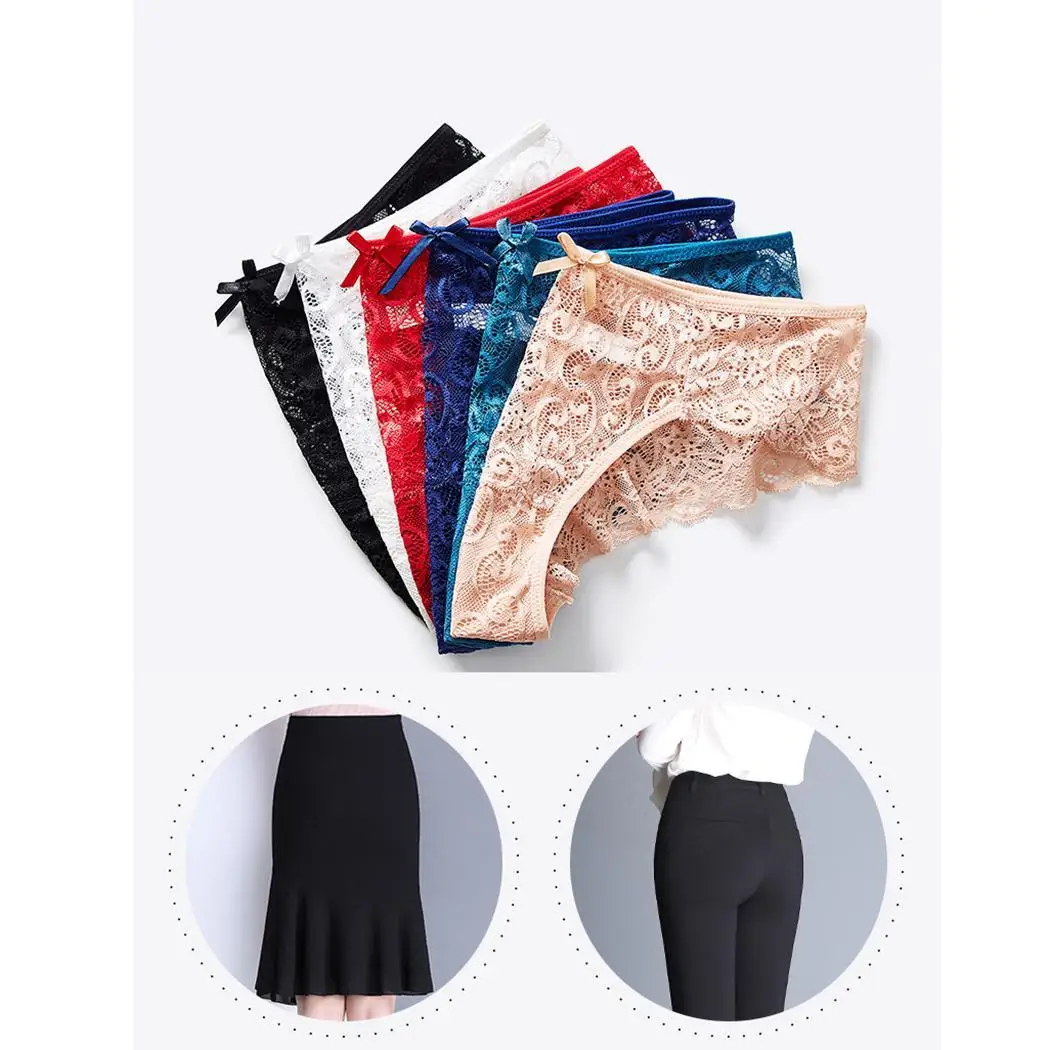 

Women Lace Panties Soft Floral Bow Low Casual Waist Transparent Hollow Mid Briefs