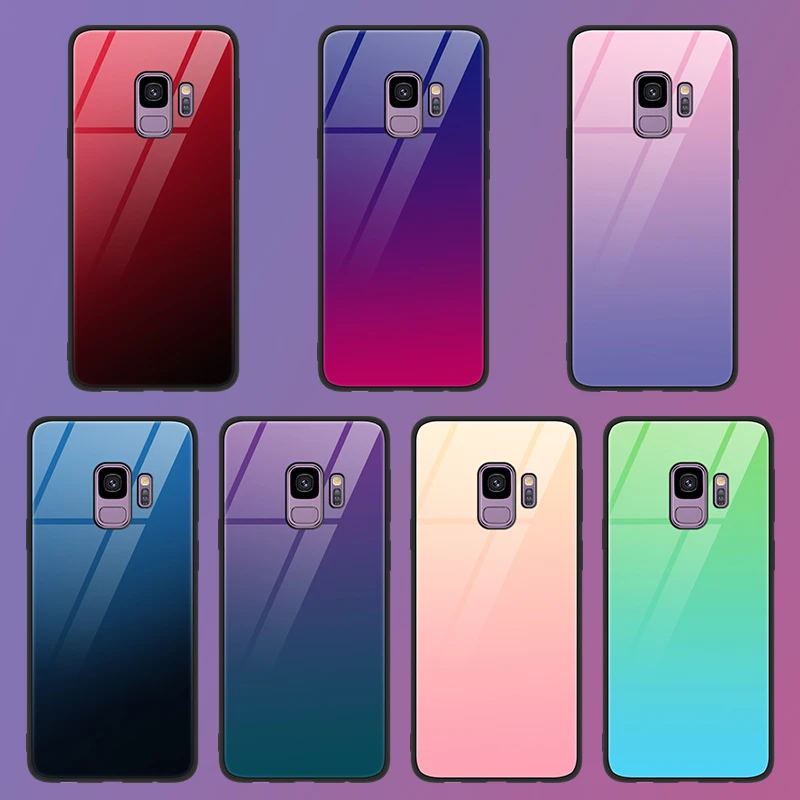 Цветной чехол из закаленного стекла для Samsung Galaxy A50 S10 S9 S8 S10e M10 M20 A7 A8 A6 J4 Plus 2018 Note 8 9 J5