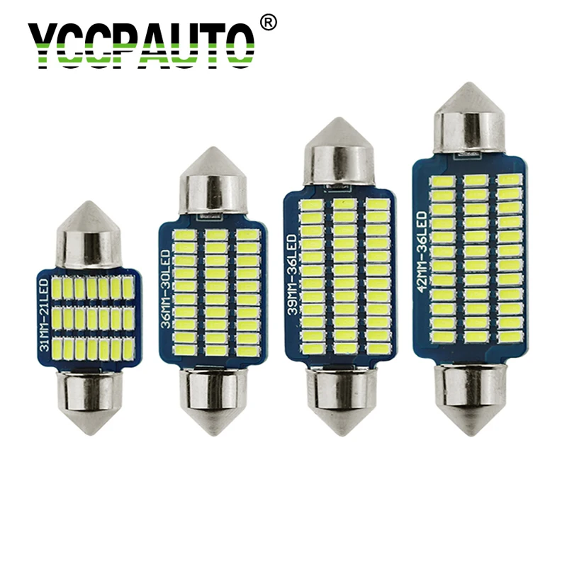 

YCCPAUTO 10Pcs C5W LED Festoon 31mm 36mm 39mm 42mm LED Bulbs 3014 SMD 12V Car Interior Reading Light Dome Lamp White 6000K