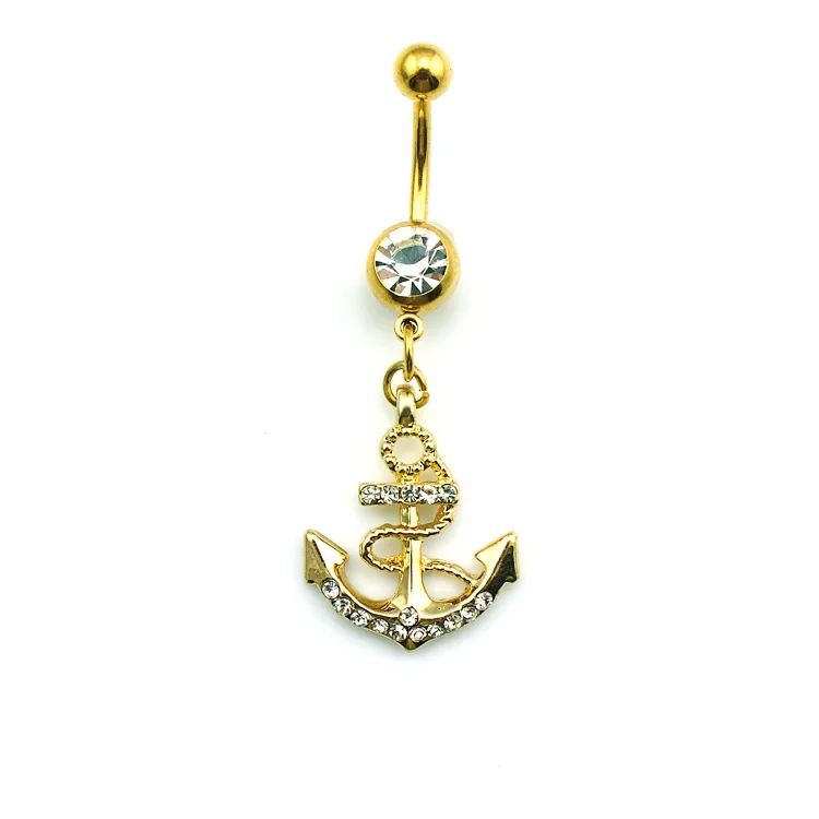 High Quality Body Jewelrys Rhinestone Anchor Dangle Button Barbell