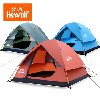 

Hewolf Waterproof Double Layer 3-4 person Outdoor Camping Tent Hiking Beach Tent Tourist bedroom travel 2017 china barraca tenda
