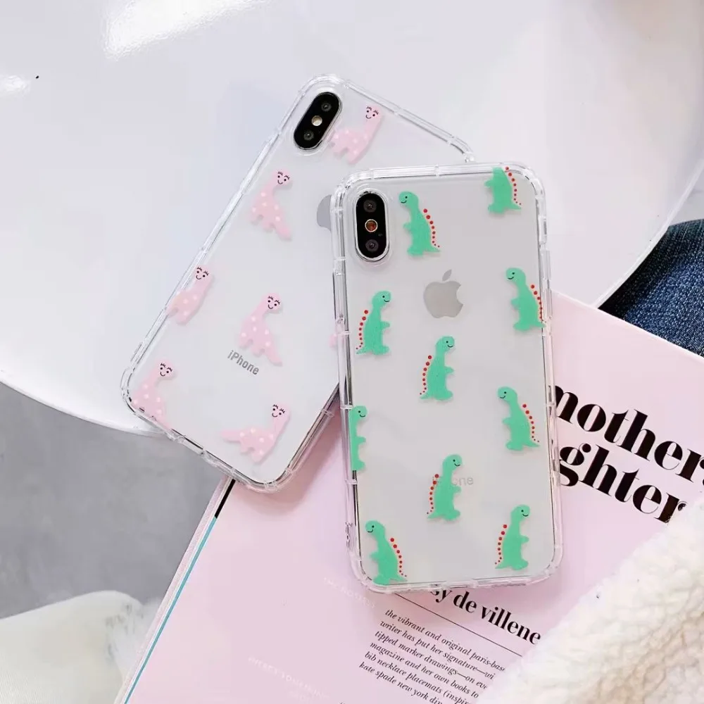 

ORYKSZ Cute Cartoon Transparent Dinosaur Phone Case For iPhone X XR XS Max Silicone Soft Cases For iPhone 7 8 6 6s Plus Cover