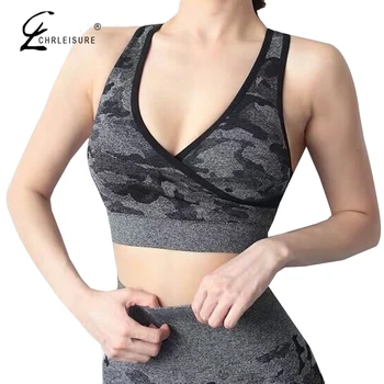 

CHRLEISURE Workout Seamless Women Bra Fitness Camouflage Back Cross Female Corp Top Summer Bodybuding Clothing For Women