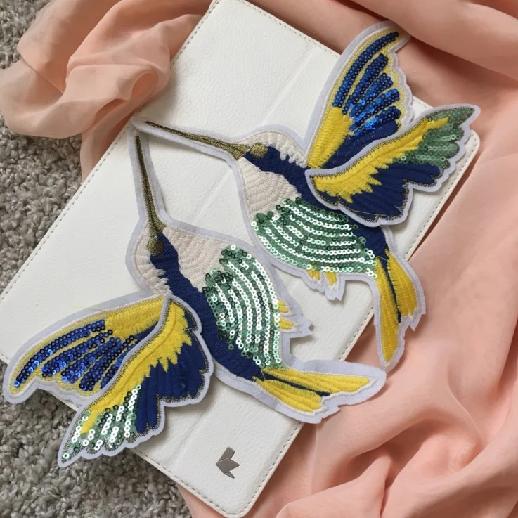 

1 Pair Sale 18x14.5cm Birds Patch Embroidery sew On Patches For Clothes Dresses DIY Accessory Free shipping