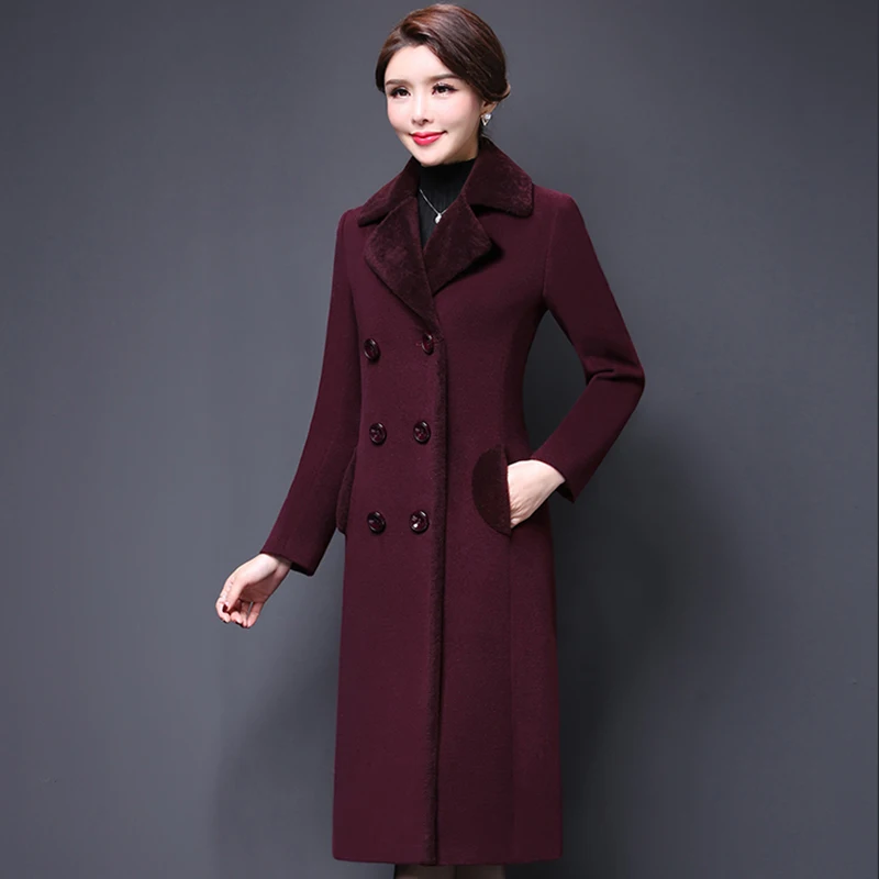 Autumn Women Wool Coat 2018 New Large size 4XL Woolen Jacket Female Long Solid Color Thick Elegant Cashmere Outerwear Coats Warm