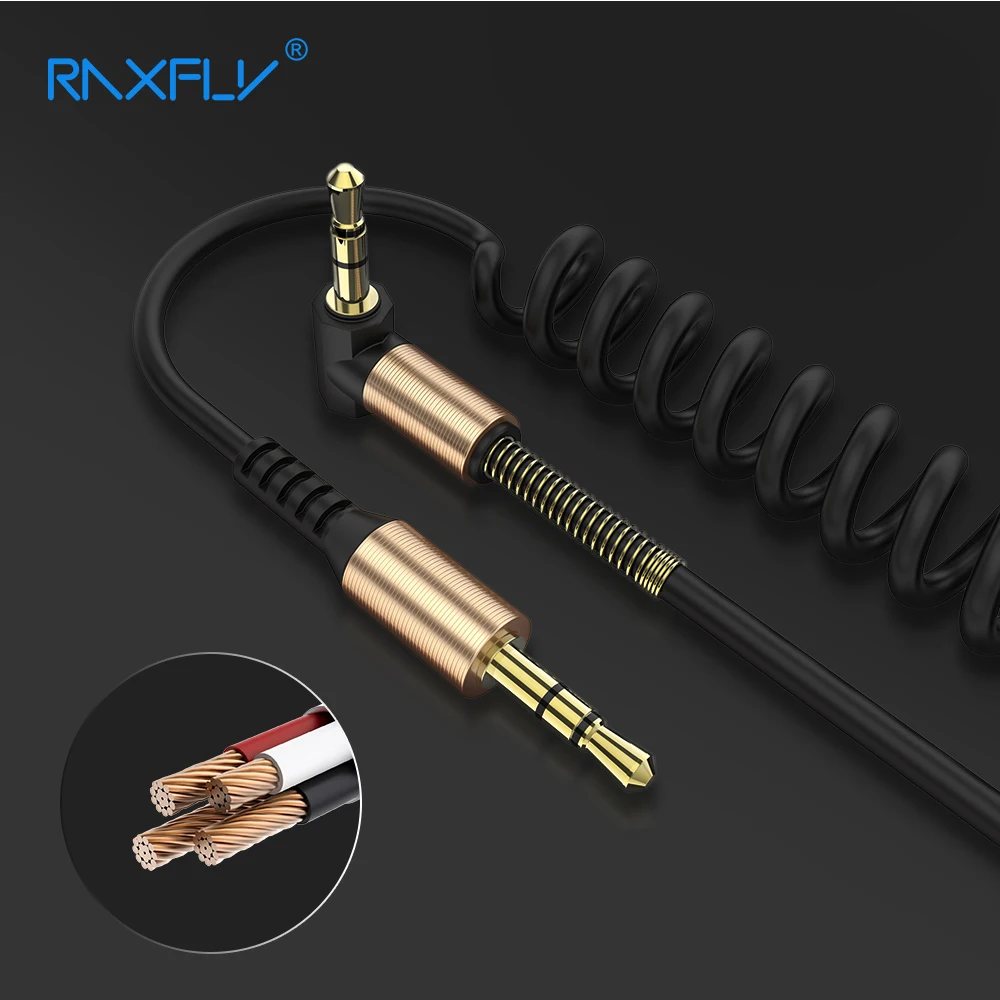 RAXFLY 3.5mm Jack Aux Cable 2M Gold Plated Car Spring Audio Cable jack 3.5 male to male speaker cable for Headphone Speaker
