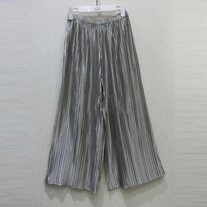 Changpleat женские брюки стрейч талия металлик блеск Мияк плиссированные модные
