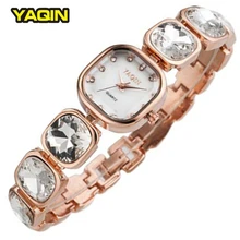 2016 Mejores Mujeres de la Marca Square Banda de Pulsera Relojes de Lujo del Rhinestone Grande de Oro Rosa Dial YAQIN Señoras Reloj de Cuarzo de Calidad reloj