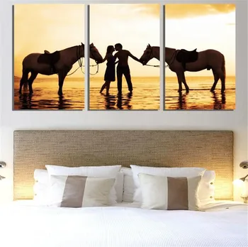 

3 Piece Hot Sell lover Sunset Beach Stone Modern Home Wall Decor Canvas Picture Art HD Print Painting Unframed