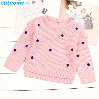 Одежда для детей; малышей; девочек кардиган с помпонами для новорожденных с длинными рукавами свитер Одежда для Infantil для девочек теплый пуловер вязаный свитер 0-24 м - Цвет: Розовый