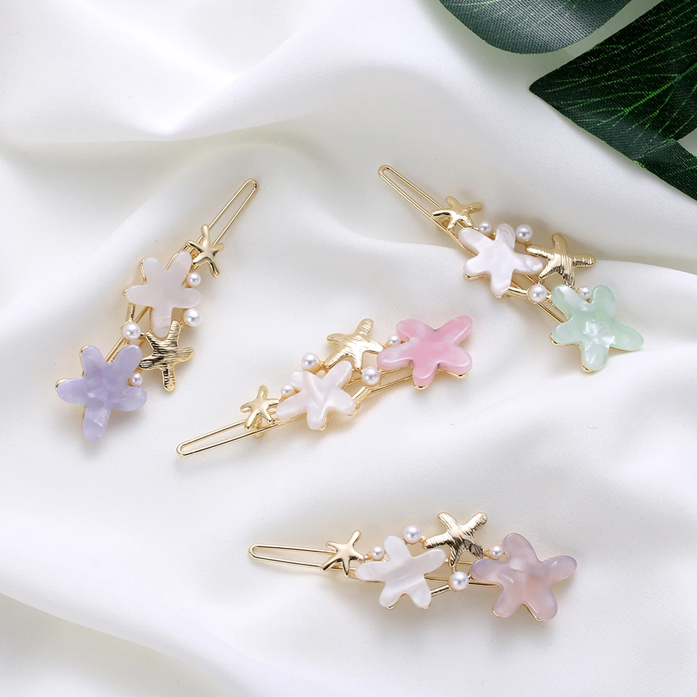

Fashion Acetic Acid Pearl Hair Clips Women Starfish Hairpins Bangs Barrette Girls Hairgrips Hair Clamp Hair Styling Accessories