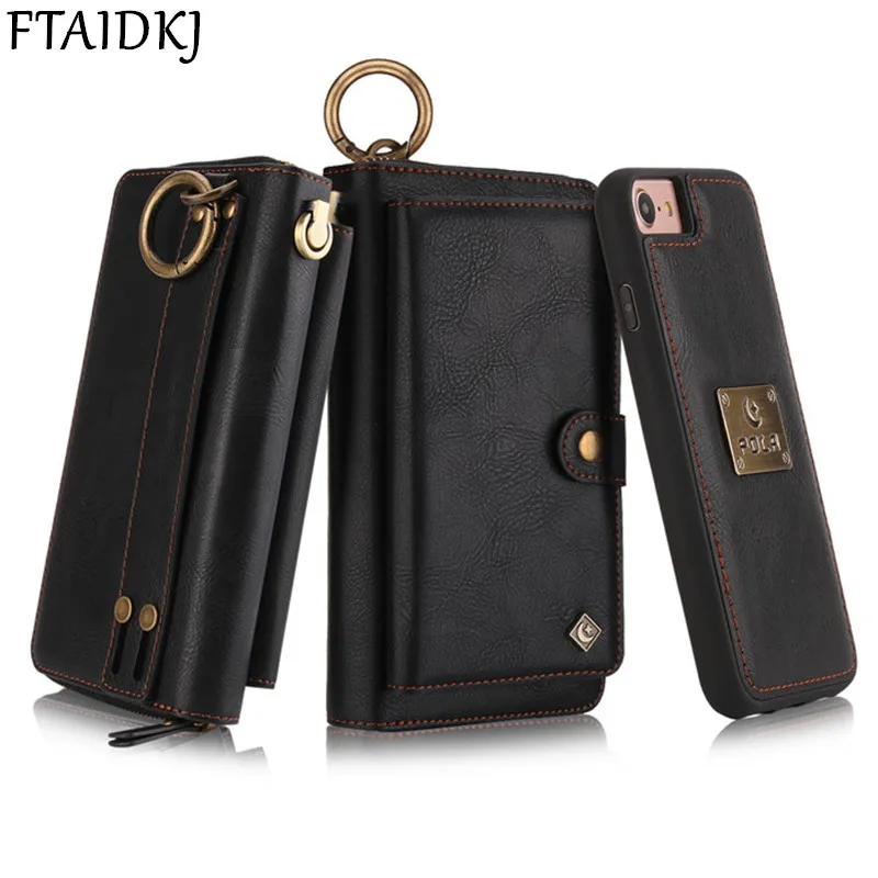 

FTAIDKJ Multifunction Zipper Flip Wallet PU Leather Stand Cover Case For iPhone XS Max XR X 10 7 6 6S 8 Plus Woman Handbag Pouch
