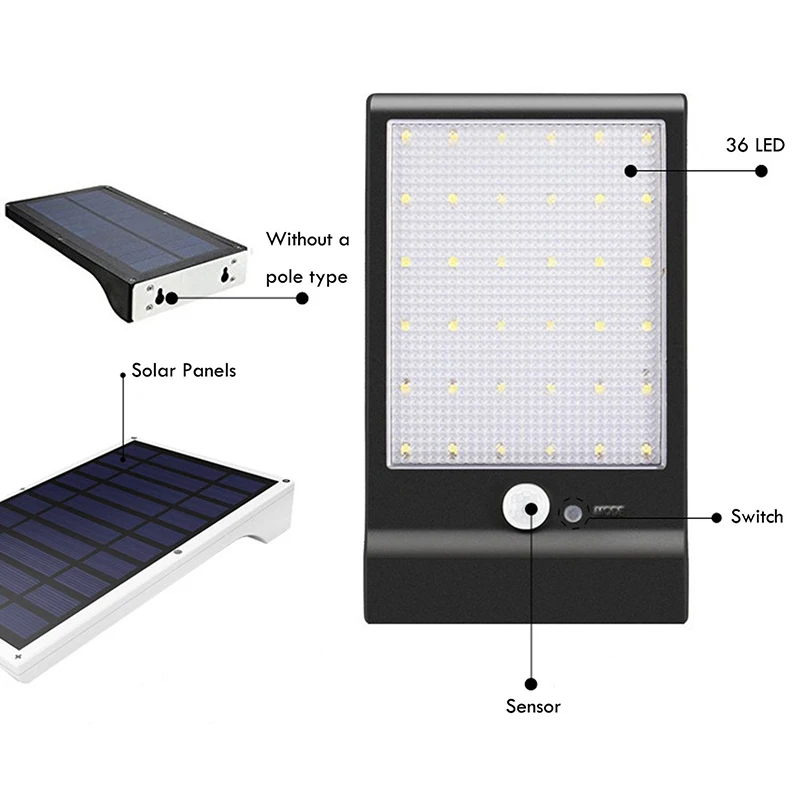 Feimefeiyou 36 светодиодный лампа на солнечной батарее с датчиком движения яркий 36 светодиодный открытый светодиодный солнечный светильник водонепроницаемый PIR настенный уличный солнечный светильник ing power