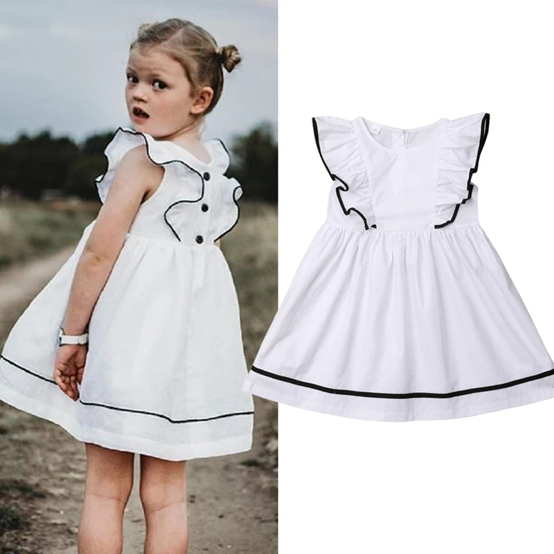 

Fashion Baby Girl Dress Summer Ruffled Short-Sleeved Casual Dress Beach White Beach Ski rt Children'S Girls Clothing