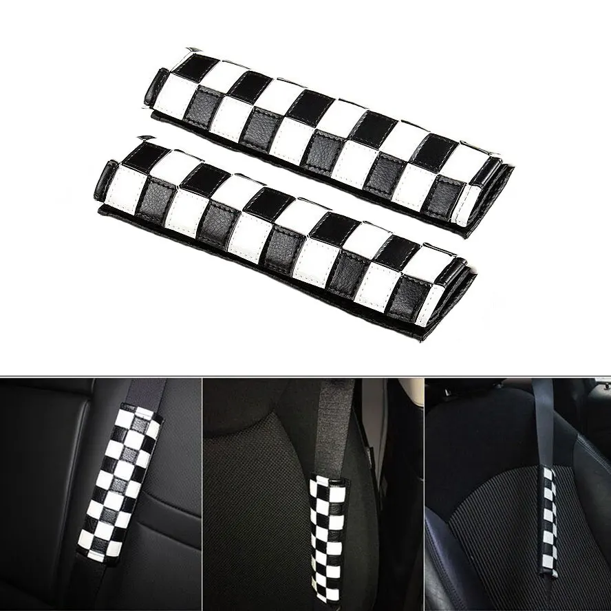 2pcs Checker Safety Seat Belt Seatbelt Cushions Shoulder Pads Cover For