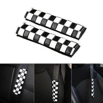 

2pcs Checker Safety Seat Belt Seatbelt Cushions Shoulder Pads Cover For cooper S JCW R55 2011-2016 Car Styling Auto Accessories