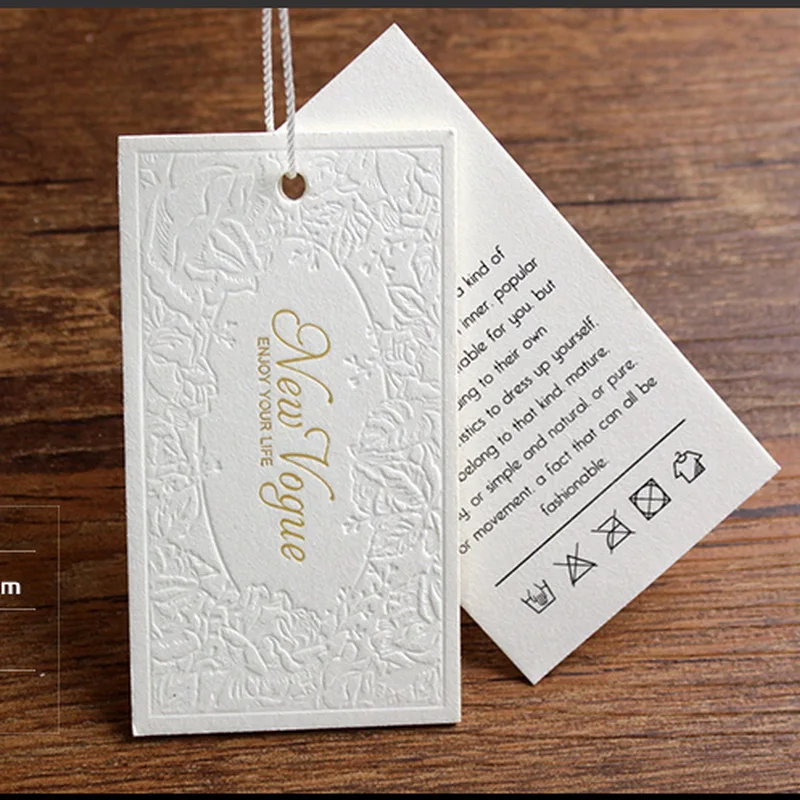 Custom 1000G thickness women's Men's clothing cotton card tag embossing