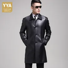 Модный деловой мужской однобортный Тренч из овечьей кожи, длинный мужской тонкий жакет из натуральной кожи, пальто, ветровка размера плюс L-4XL