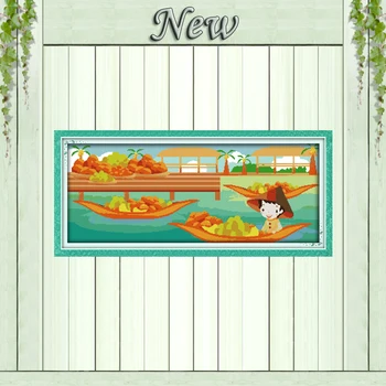

Mobile fruit store Vietnam scenery painting counted print on canvas DMC 11CT chinese Cross Stitch Needlework Set Embroidery kits
