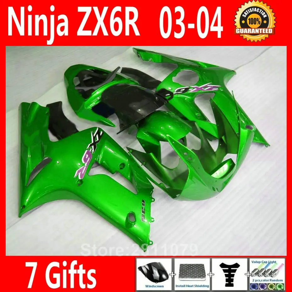 Injection molding fairing kit for Kawasaki Ninja ZX6R 2003 2004 green