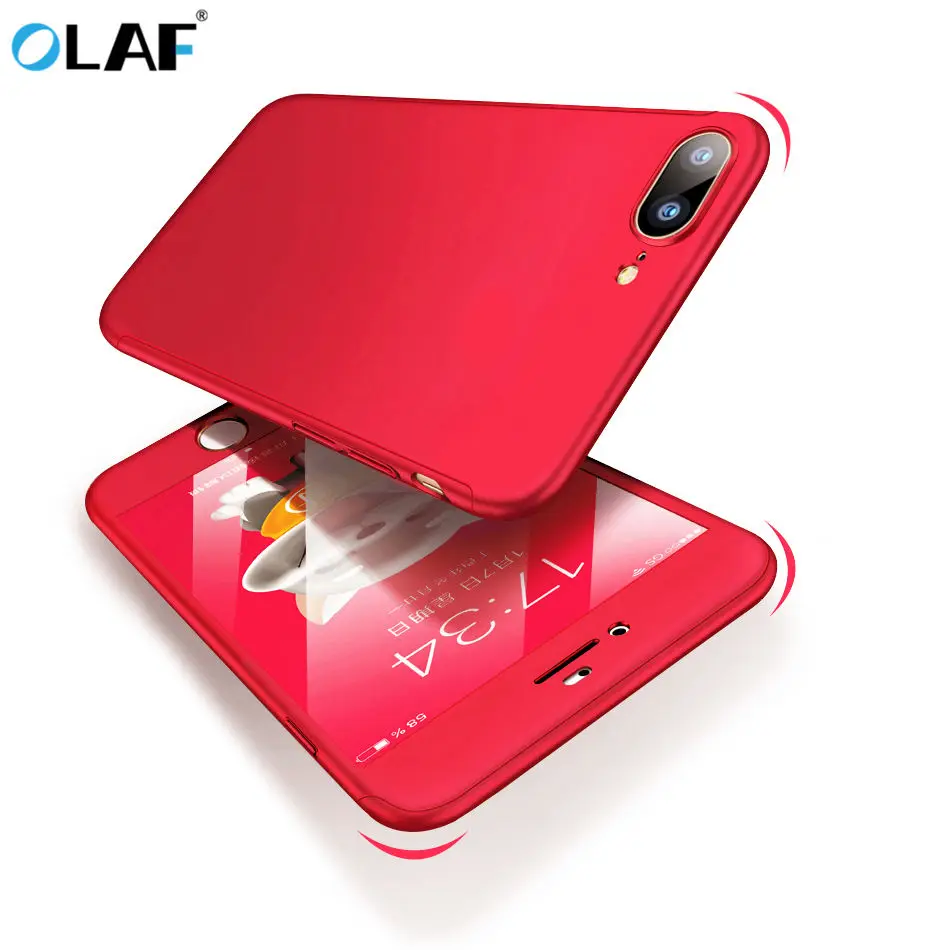 OLAF 360 Degree Full Body Hard Cover Case For iPhone X 7 8 Plus Hybrid Shockproof 6 6S With Tempered Glass |