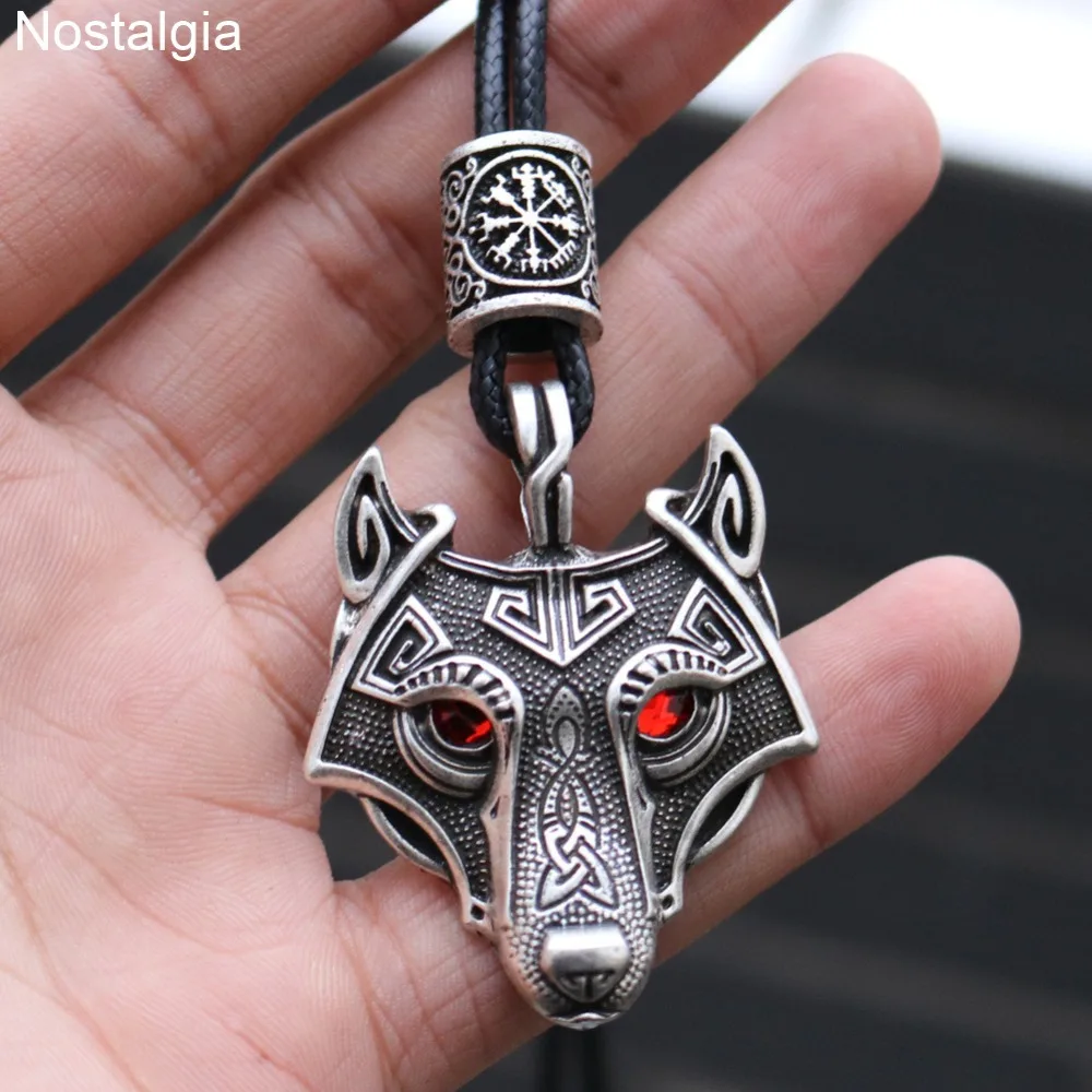 Black Red Eyes Wolf Amulet Pendant Nordic Beads Vegvisir Valknut Trinity Knot Viking Necklace Male Female Talisman Wicca Jewelry - Image 3
