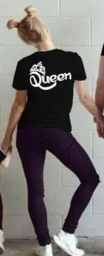 QueenB Одинаковые комплекты для семьи; семейная забавная футболка с принтом «король, королева, принц, принцесса»; хлопковая парная футболка с круглым вырезом и короткими рукавами - Цвет: QueenB