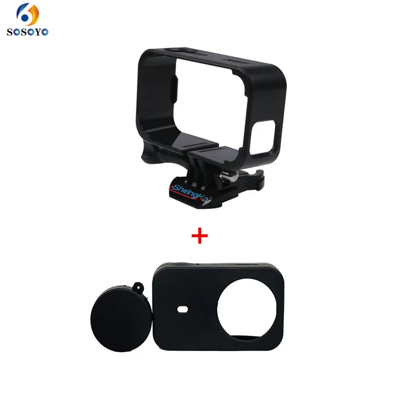 Protective Silicone cover with lens cap + Protective Frame Case Housing black for Xiaomi Mijia Mini Action Camera Accessories (1)