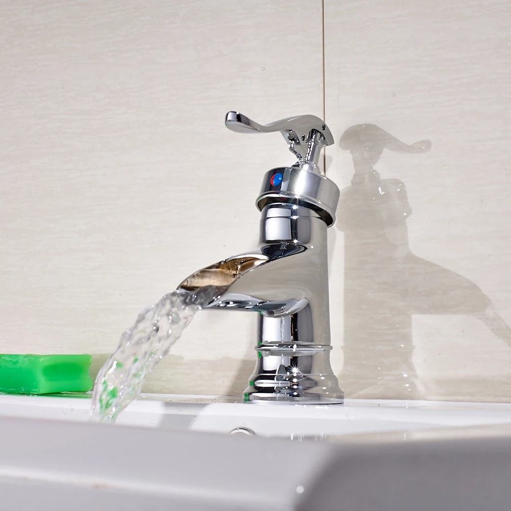 

Free Shipping Chrome Finished Deck Mounted Bathroom SinK Faucet Single Handle Mixer Tap