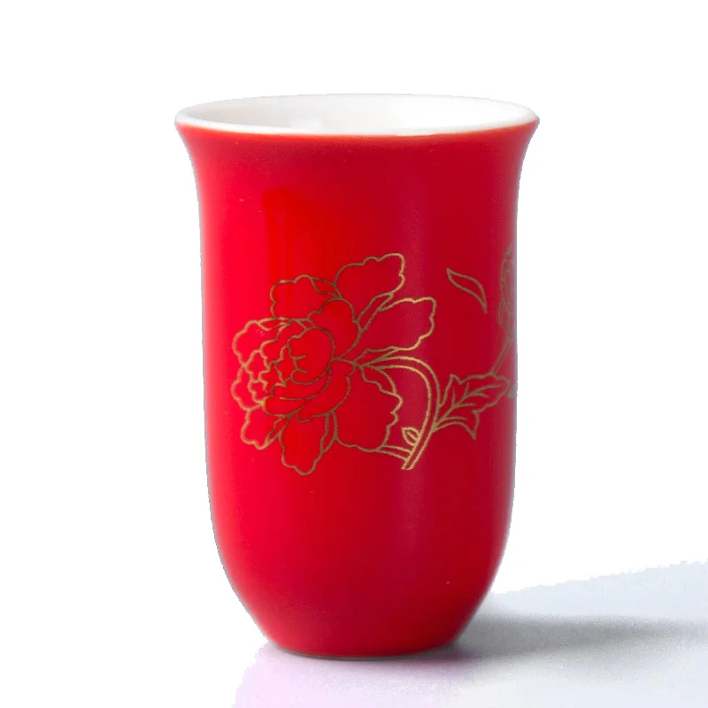 Чай Чашки 27 мл роспись Керамика маленькая чашка кунг-фу Чай комплект черный, красный свадебный пир Применение оптом китайские Керамика ремесла d058 - Цвет: red flower